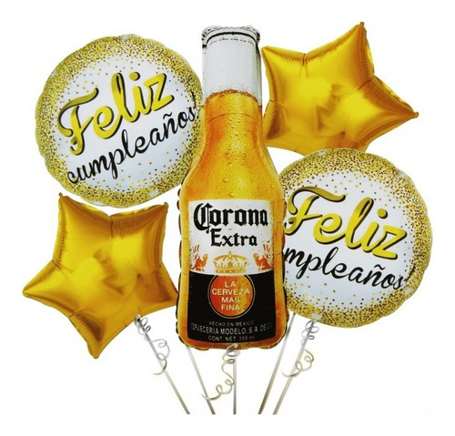 Bouquet  Globo Decoración Corona Cerveza Feliz Cumpleaños