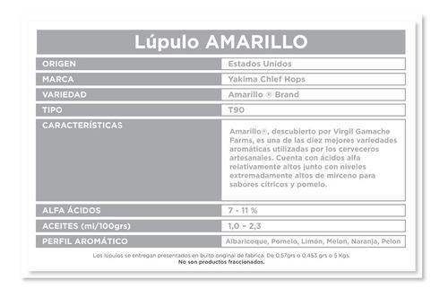 Lupulo Yakima Chief Amarillo T90 X 454 Gr Cosecha 2019