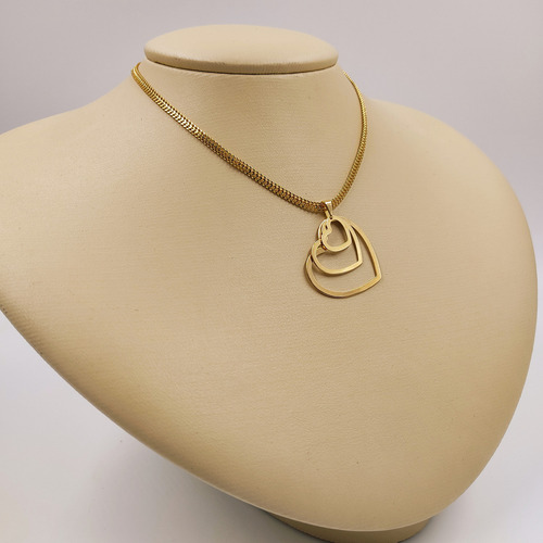 Colar Gargantilha Feminina Choker Banhado Ouro Trio Coração Cor Dourado