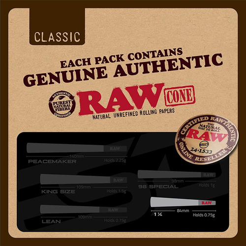 Rolling Papers Raw Classic, Paquete De 1 1/4 Y 50 Unidades C