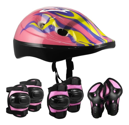 Set Kit Casco Protectores Niña Rosa Bici Rollers Skate 5-12