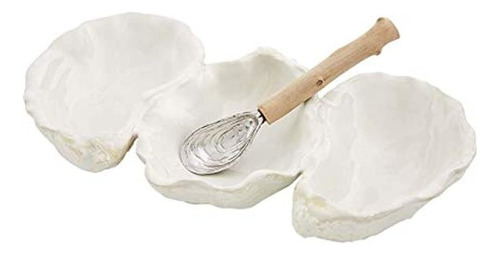 Mud Pie, White, Oyster Shaped Triple Dip And Serving Set, 10