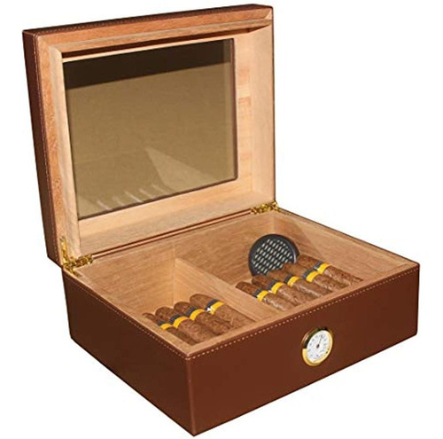 Imagen 2 de 5 de Humidor De Puros 25-50 Hecho A Mano De Cuero Marrón De Calid
