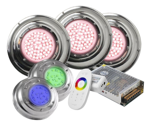 Kit Completo 3 Luces Led Rgb Piscinas 8x3 + 2 Luz Chica Rgb