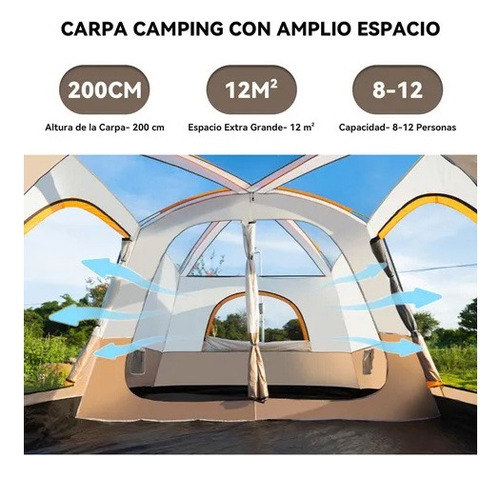 Carpa 12 Personas Impermeable Con Doble Capa Y Ventilación
