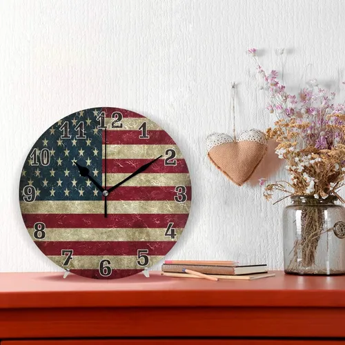 Auuxva Vintage Usa American Flag Redonda Acrílico De Pared A
