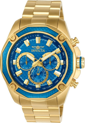 Relógio Invicta Masculino Aviator Plaque Ouro 22805 Cor Da Correia Dourado Cor Do Bisel Azul E Dourado Cor Do Fundo Azul