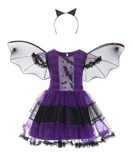 Imagem 5 de 8 de Fantasia Vampira Infantil Vampirinha Halloween C/asas E Arco