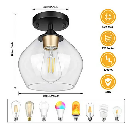 Luz De Techo Semi Flush Moderna Con Vidrio Claro - Industria