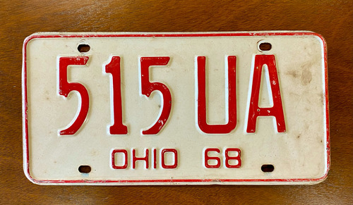 Placa Patente Antigua De Ohio 1968  Estados Unidos