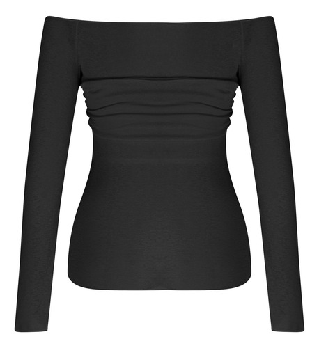 Blusa De Verano De Manga Larga Lisa Con Hombros Descubiertos