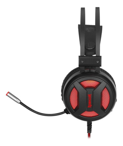 Fone de ouvido gamer Redragon Minos preto e vermelho com luz LED