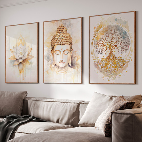 Quadro Decorativo Sala Quarto Kit Buda Lótus Amor Moldura