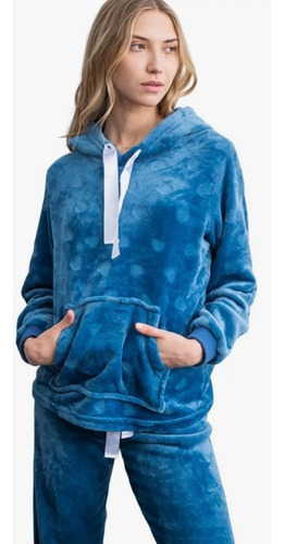 Pijama Supersoft Peluche Con Capucha Dibujo Corazones