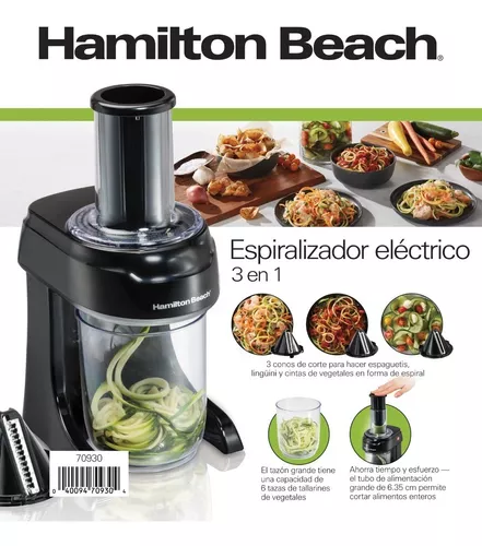 Hamilton Beach Espiralizador eléctrico de verduras 3 en 1 y rebanador con 3  cortes, 6 tazas, negro, 70930 y picador eléctrico de verduras y mini
