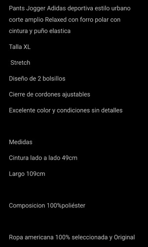 Pants Jogger Adidas Xl Relaxed Forro Polar Urbano/casual (Usado)