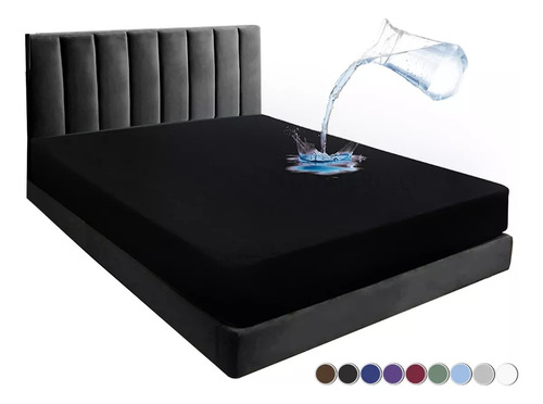 Protector De Colchón Impermeable Transpirable Matrimonial Color Negro Diseño De La Tela Liso