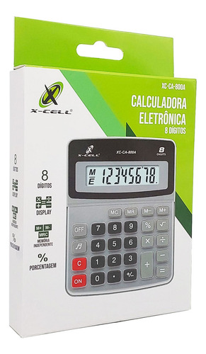 Calculadora X Cell 8 Dígitos Bateria Interna Xc Ca 800a Cor Cinza