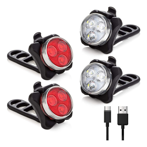 Juego De Luces De Bicicleta 4pcs Faro De Luz Recargable Para