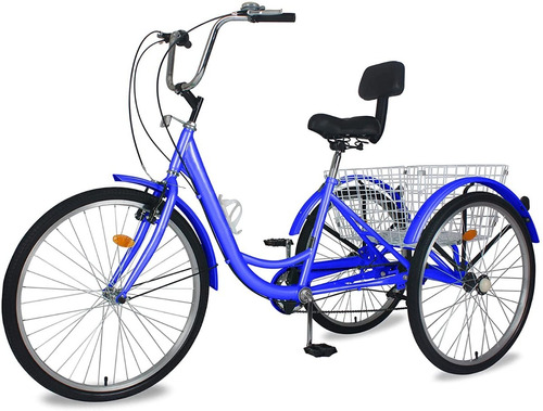 Triciclo Adultos 3 Ruedas Trike 24 Pulgadas Azul 7 Velocidad