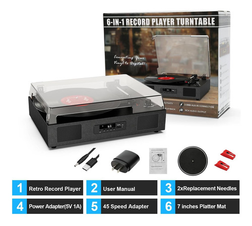 Player De Discusión De Vinilo Con Altavoces, Tocadiscos De 3