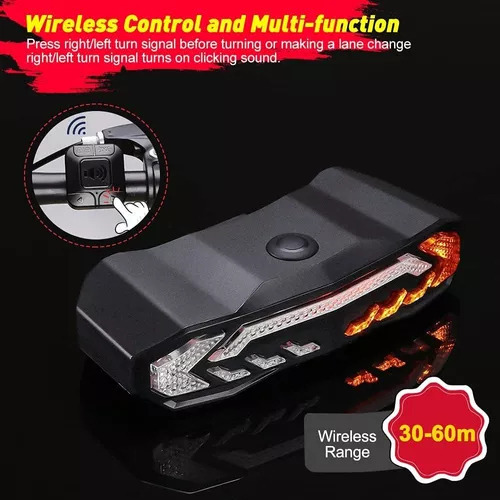 Luz Led Cob Sensor Freio Alarme Controle Remoto Bike Buzina
