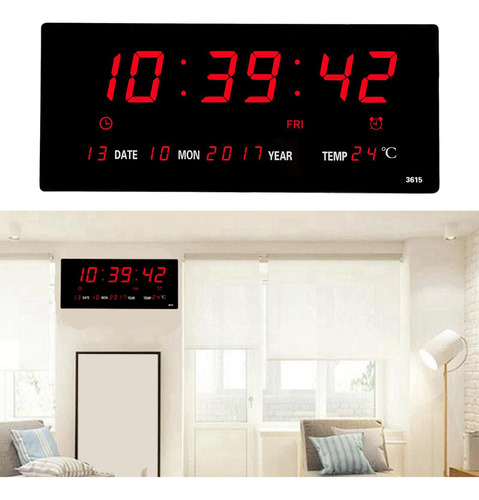 . Reloj De Pared Digital Led Calendario Gran Pantalla Con