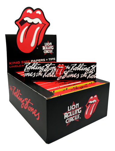 Caja de seda Lion Rolling Stones, tamaño king, color marrón, con 32 puntas