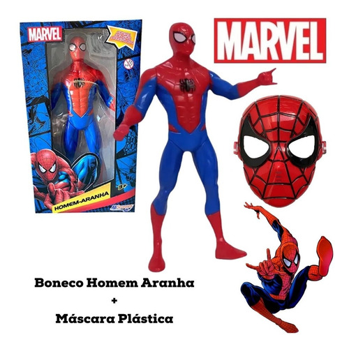 Kit Brinquedo Boneco Grande Articulado Homem Aranha Máscara