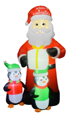 Figura Navideña Inflable Santa Con Regalo Y Pingüinos 2.4m