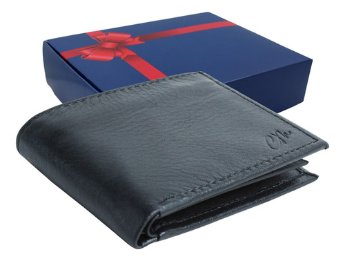 Cartera Hombre Bifold Tarjetero Cierre En Billetes 100% Piel Color Negro