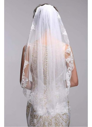 Velo Corto De Novia Con Borde De Encaje, Velos De Novia Con