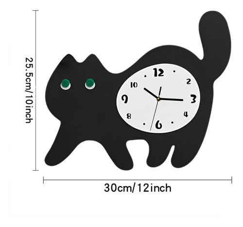 Reloj De Pared Con Forma De Gato, Creativo, Fácil De Negro