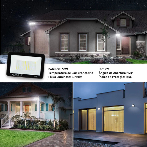 Kit 2 Refletores 50w Goodlux Branco Frio Led 6500k Externo Ip66 Cor Da Carcaça Preto 110v/220v