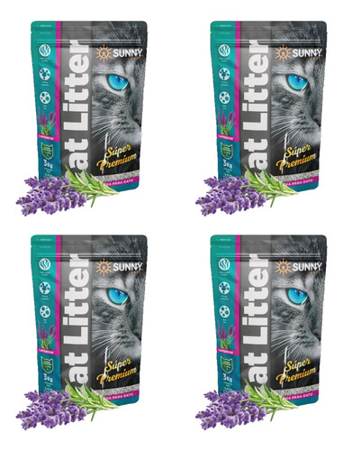 Arena Para Gato Sunny 3kg Kit 4pzas (12kgs) Aroma Lavanda