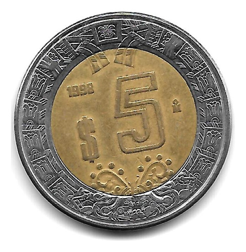 México Moneda Bimetálica De 5 Pesos Año 1998 Km 605 - M.b.+
