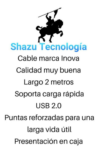 Imagen 3 de 8 de Cable Cargador Para iPhone Lightning Inova 2 Metros