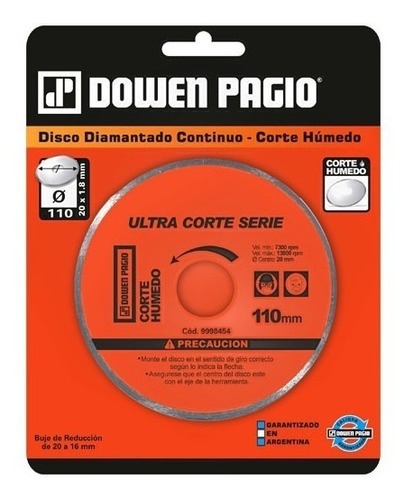 Disco Diamantado Continuo 110mm Corte Humedo Dowen Pagio