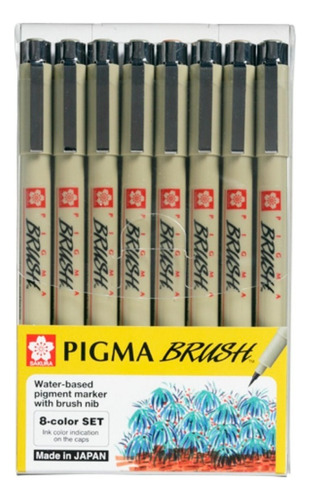 Plumones Punta Pincel Sakura Pigma Set 8 Colores Color Multicolor