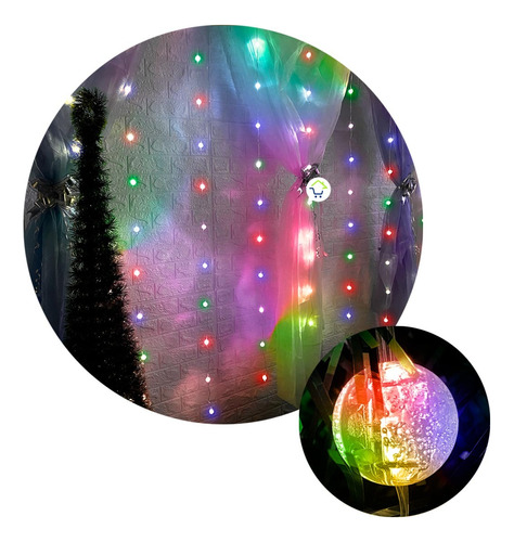 Cortina Esferas Navidad 2.8 X 1.9 M 120 Led Cristal 1815a