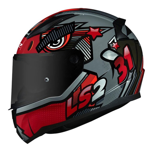 Capacete Ls2 Ff353 Rapid Khan Cinza/vermelho Nf Novo