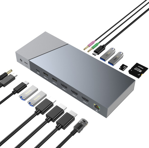 Dock Station Hub 16 Em 1 Usb-c Com Displaylink 3x Hdmi 4k