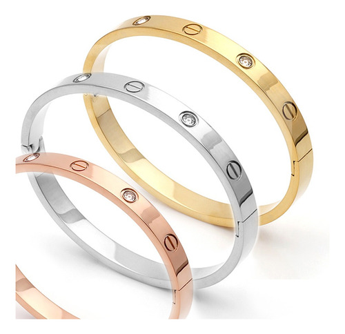 Pulsera Triple Brazalete Tornillos En Acero Inoxidable Dorado 17 Cm 17 Cm