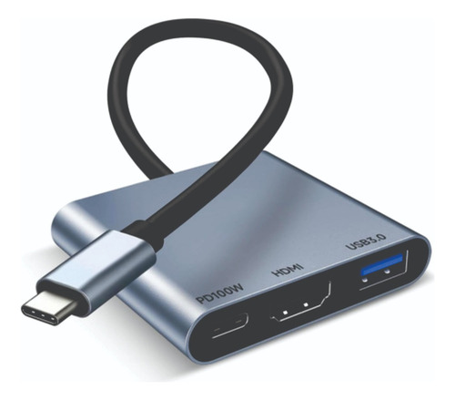 Adaptador Tipo C A Hdmi 4k Convertidor Hub Usb 3.0 3 En 1