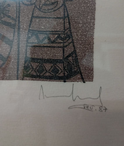 Xilogravura Assinada, Emoldurada, Com Vidro 45x34cm 1987. (Usado)
