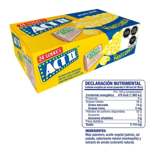 Palomitas De Maíz Actii Sabor Mantequilla 24 Sobres 87gr C/u
