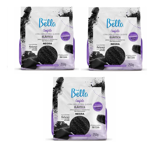 Depil Bella Cera Depilatória Confete Negra 250g Kit 3un