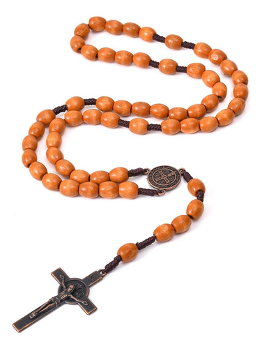 Lihan1028 Collar De Rosarios Católicos De Madera Hecho A Man