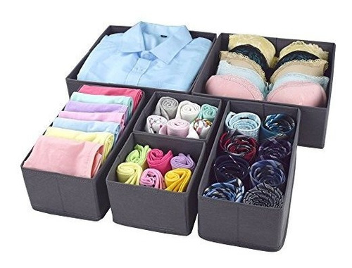 Organizador De Cajones Plegable, 6 Piezas, Gris.