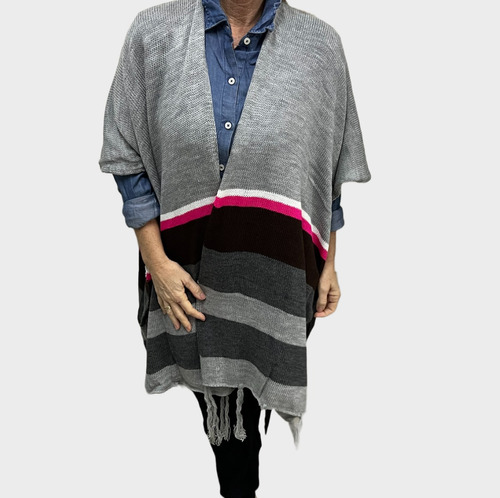 Ruana Poncho Pashmina Manton Bufandon Acrilico Tejido Doble